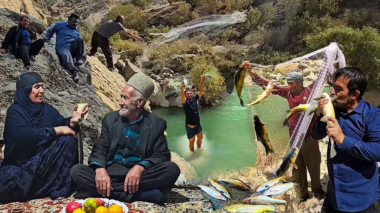 Grandma's important meeting: Nomads' fishing in the raging river