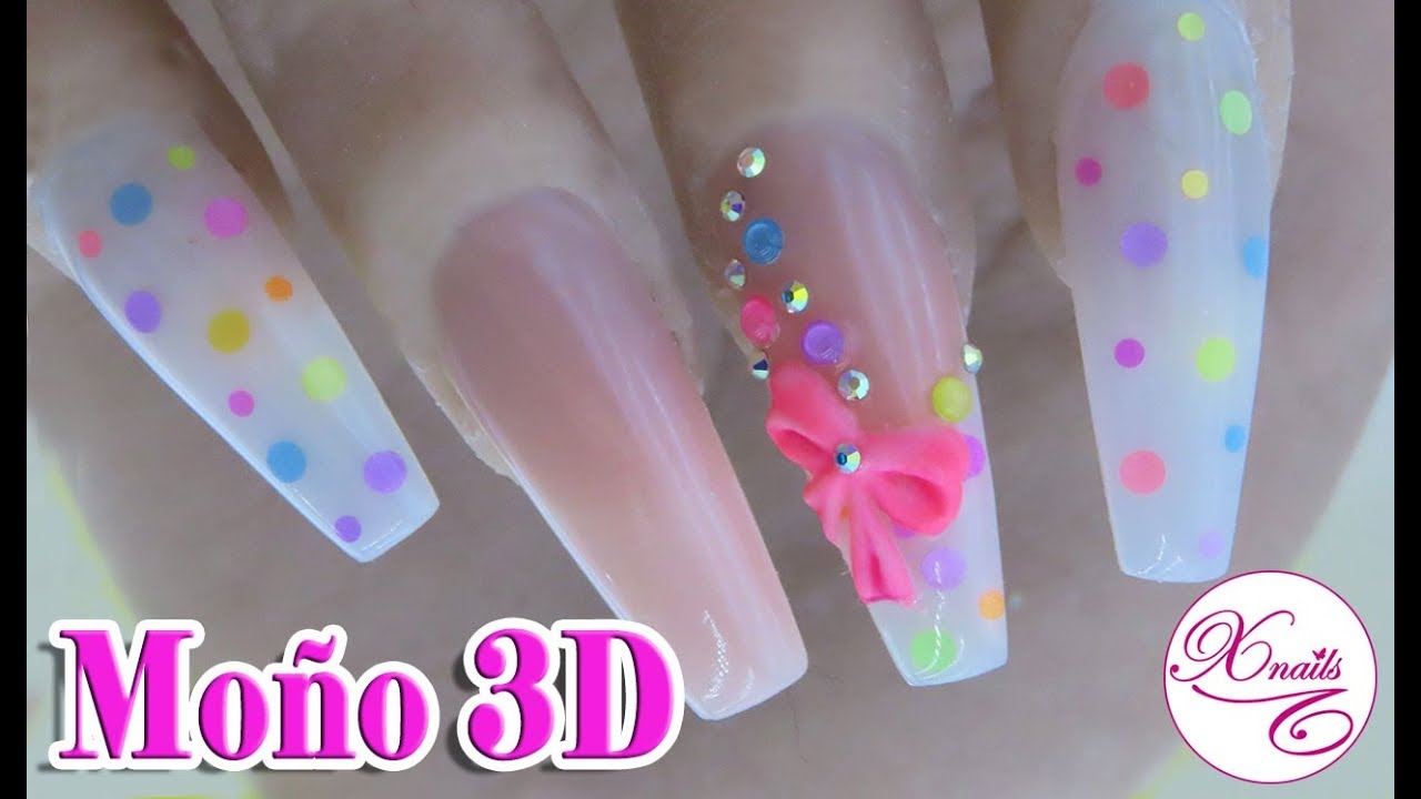 Uñas Acrilicas con Moño 3D y Confetis Encapsulados / Xnails - thptnganamst.edu.vn