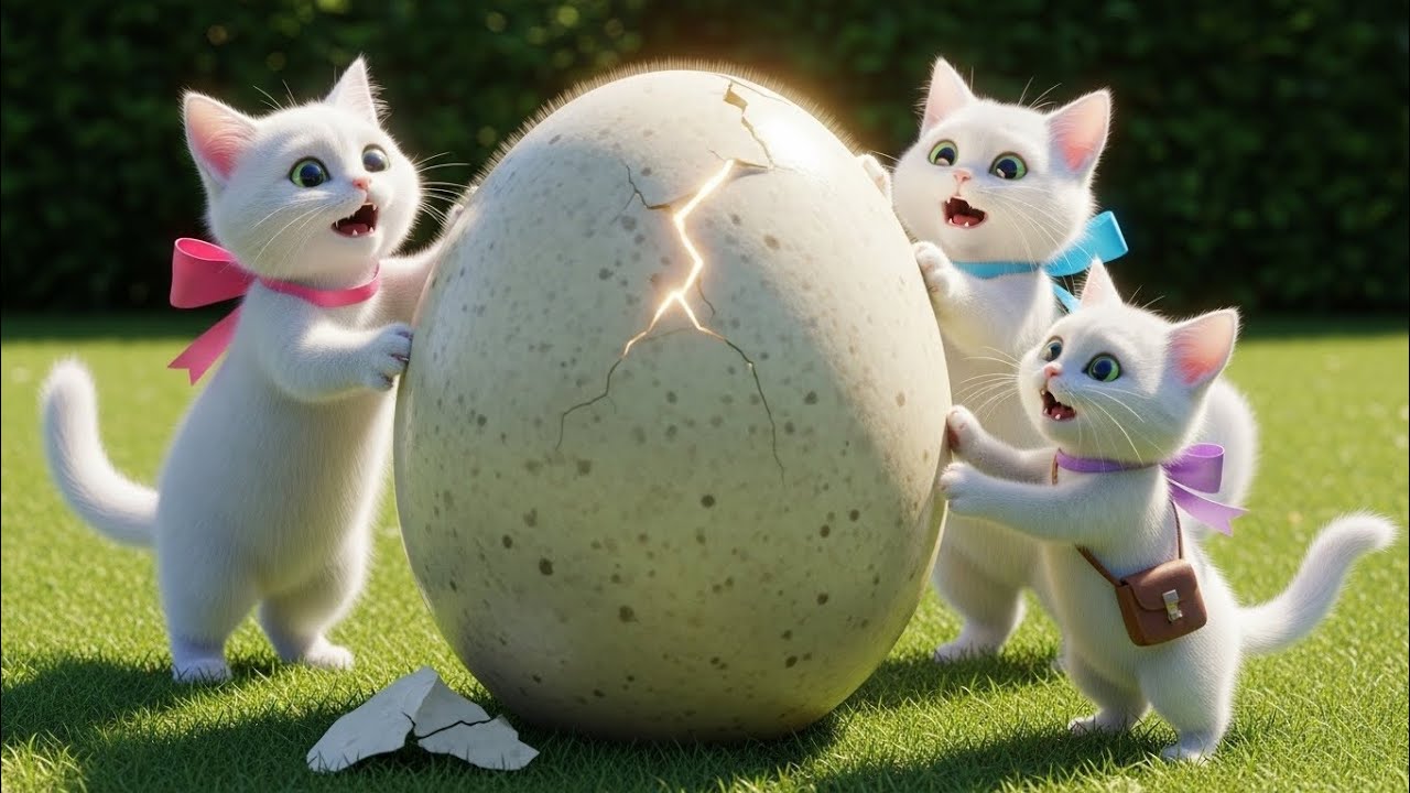 Kittens Discover a Giant Ostrich Egg!
