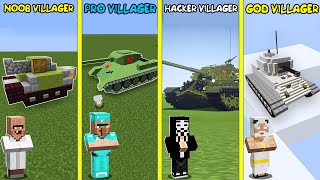 SUPER TANK BUILDING IN MINECRAFT! BATTLE VILLAGERS NOOB vs PRO vs HACKER vs GOD ANIMATION!