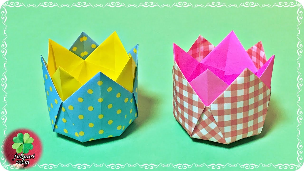 折り紙 かわいいチューリップ型の箱の折り方 実用使い Fukuoriroom Youtube
