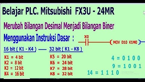 Belajar PLC. Mitsubishi FX3U - 24MR, Merubah Bilangan Desimal menjadi Bilangan Biner.
