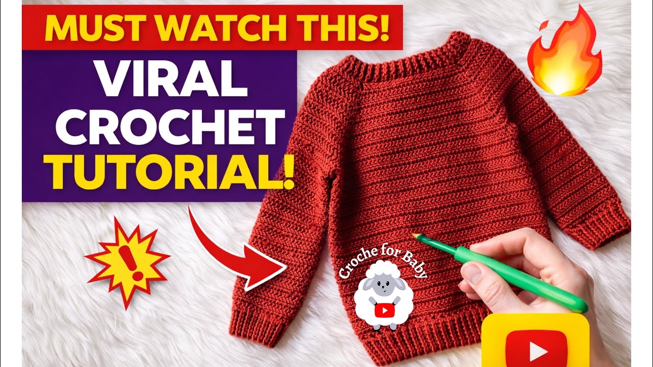 Простой вязаный крючком свитер «Маленький малиновка» с узором «елочка» для малышей и детей | Вяза...