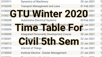 GTU Winter 2020 Exam Time Table | Civil 5th Sem