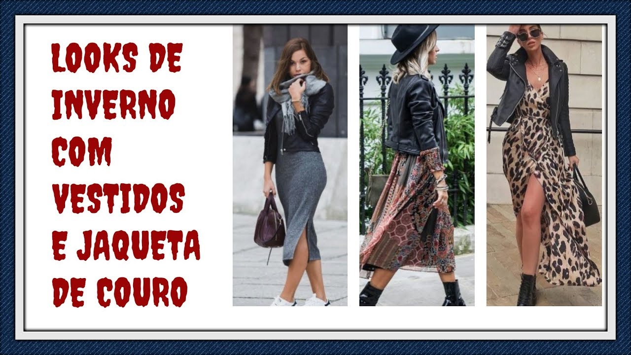 vestido e jaqueta de couro