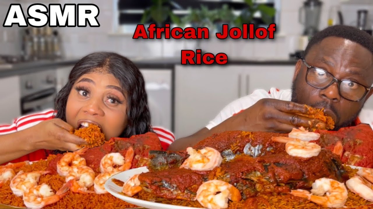 ASMR NIGERIA JOLLOF RICE AND FISH STEW MUKBANG |Eating & Smacking Sounds| A&E SUPER KITCHEN