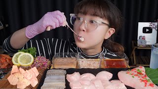 Сашими из красной рыбы, печени./Mukbang eating show