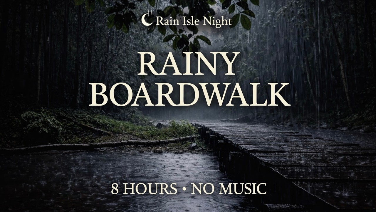 8 Hours Night Rain Ambience | Wet Wooden Walkway • No Music