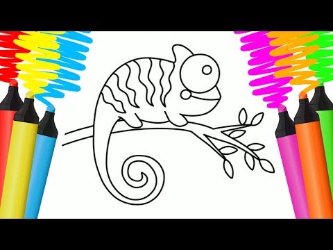 COMO DESENHAR E COLORIR CAMALEÃO E COLA - PINTAR E APRENDER PARA CRIANÇAS