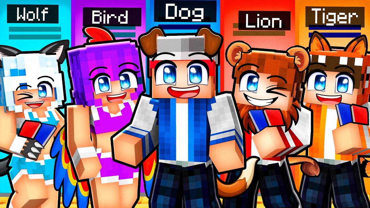 10 FRIENDS on one ANIMAL HIGHSCHOOL BLOCK in Minecraft!