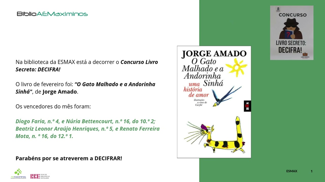 Concurso Livro Secreto: DECIFRA! - premiados de fevereiro - ESMAX
