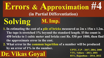 Errors & Approximations #4 in Hindi (M.Imp) | Numerical Problems | Partial Differentiation