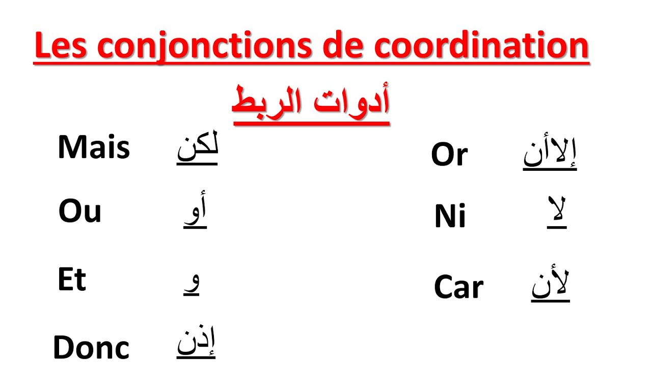 Les Conjonctions De Coordination--تعلم الفرنسية--أدوات الربط الأساسية