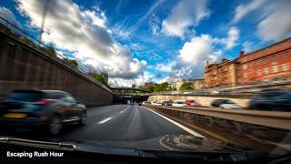 Escaping rush hour after a morning of filming