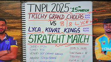 TRICHY GRAND CHOLAS vs LYCA KOVAI KINGS TNPL 2025 15th Match | TGC vs LKK  Today Match Prediction