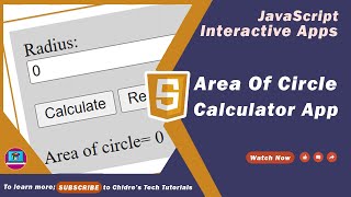 Area Of Circle Calculator App in JavaScript - JavaScript Interactive Application 03 screenshot 1
