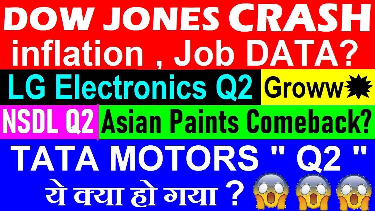 Dow Jones CRASH📉 inflation , Job Data?🔴 Groww🔴 Tata Motors Q2 Results🔴 NSDL Q2🔴 Asian Paints🔴 LG Q2