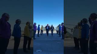 President Trump and Melania Trump arrives USS George H.W. Bush for the Naval 250th Celebration