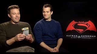 Ben Affleck & Henry Cavill smell Batman v Superman aftershave for the first time