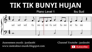 not balok tik tik bunyi hujan - tutorial piano tingkat 1 - notasi lagu tik bunyi hujan lagu anak