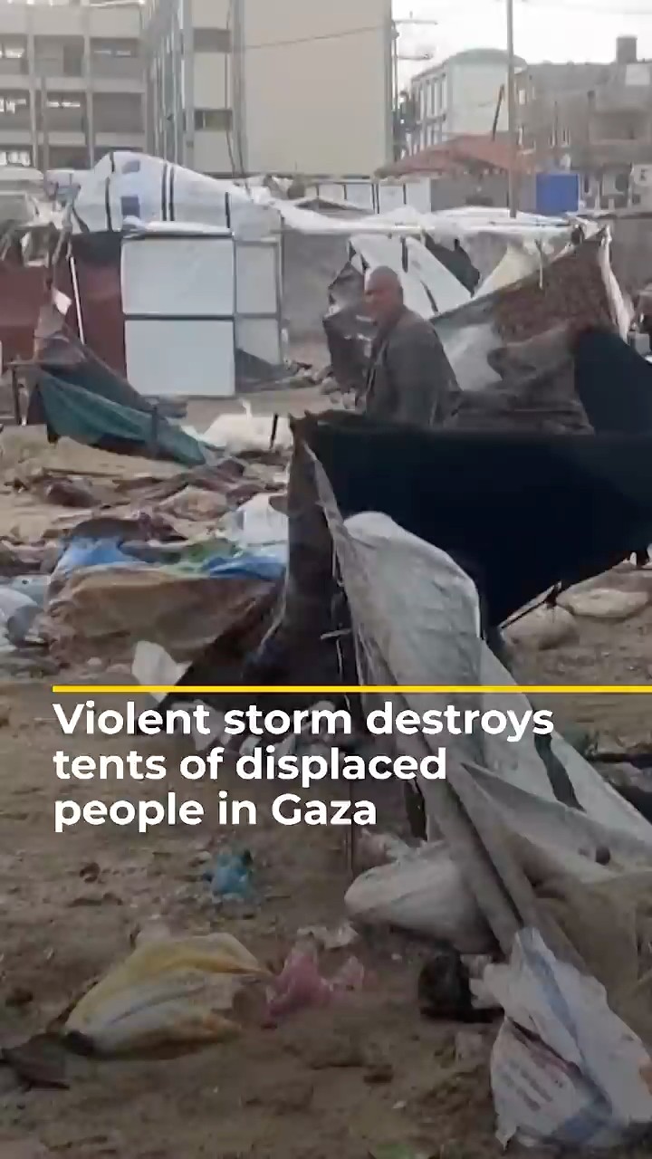 Violent storm destroys tents of displaced people in Gaza