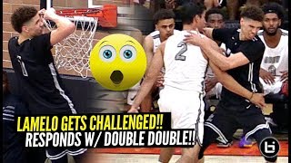 LaMelo Ball GETS CHALLENGED \& Responds w\/ SAUCY DOUBLE DOUBLE at Drew League!! vs D1 Guards!