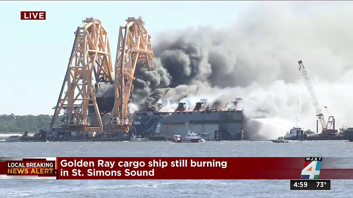 Golden Ray shipwreck burning in St. Simons Sound