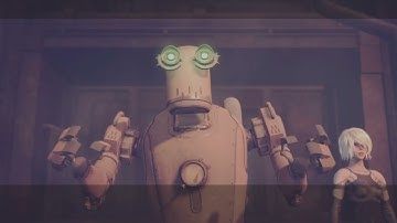 NieR:Automata. Playing as A2 and Pascal.  Protecting the children...