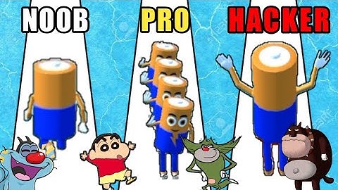 NOOB vs PRO vs HACKER in Battery Run Game | With Oggy, Jack, Bob and Shinchan | GAME star PKS YT