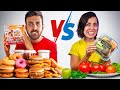 چالش غذای سالم و غذای ناسالم 😱 نبرد پیتزا با کلم بروکلی