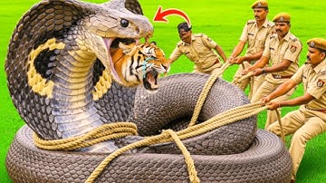 Brave heroic rescue team saves innocent tiger from giant python attack  Animal Rescue