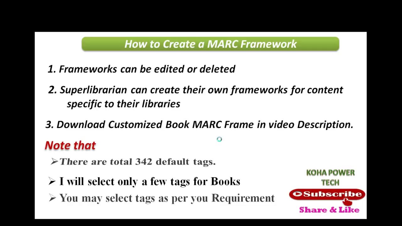 How to Create and Edit MARC Framework in koha and Download Customized MARC Frame.