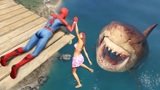 GTA 5 Water Ragdolls | Spiderman vs Megalodon ep.1