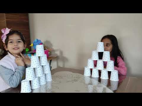 Karton Bardaktan Kule Yaptı Öykü Zeynep ile Melinya Eğlenceli Oyunlar Oynadılar Çocuk Oyunları