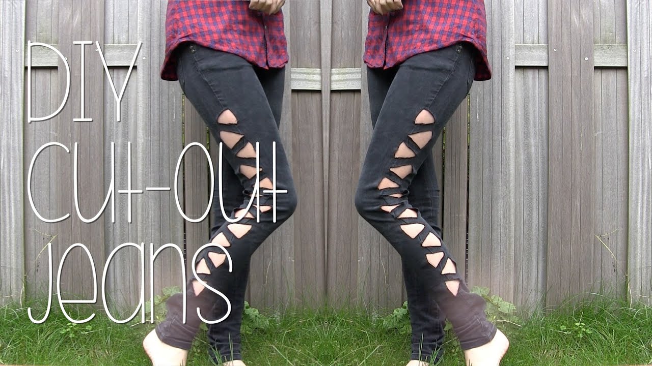 DIY Cut-out jeans - YouTube