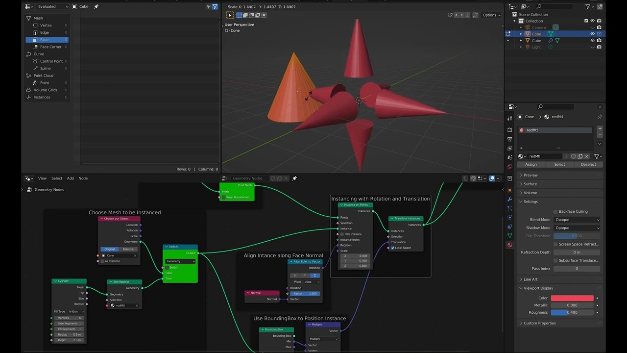 Blender 3.3 : Geometry Nodes Demo : Instance along Face Normals