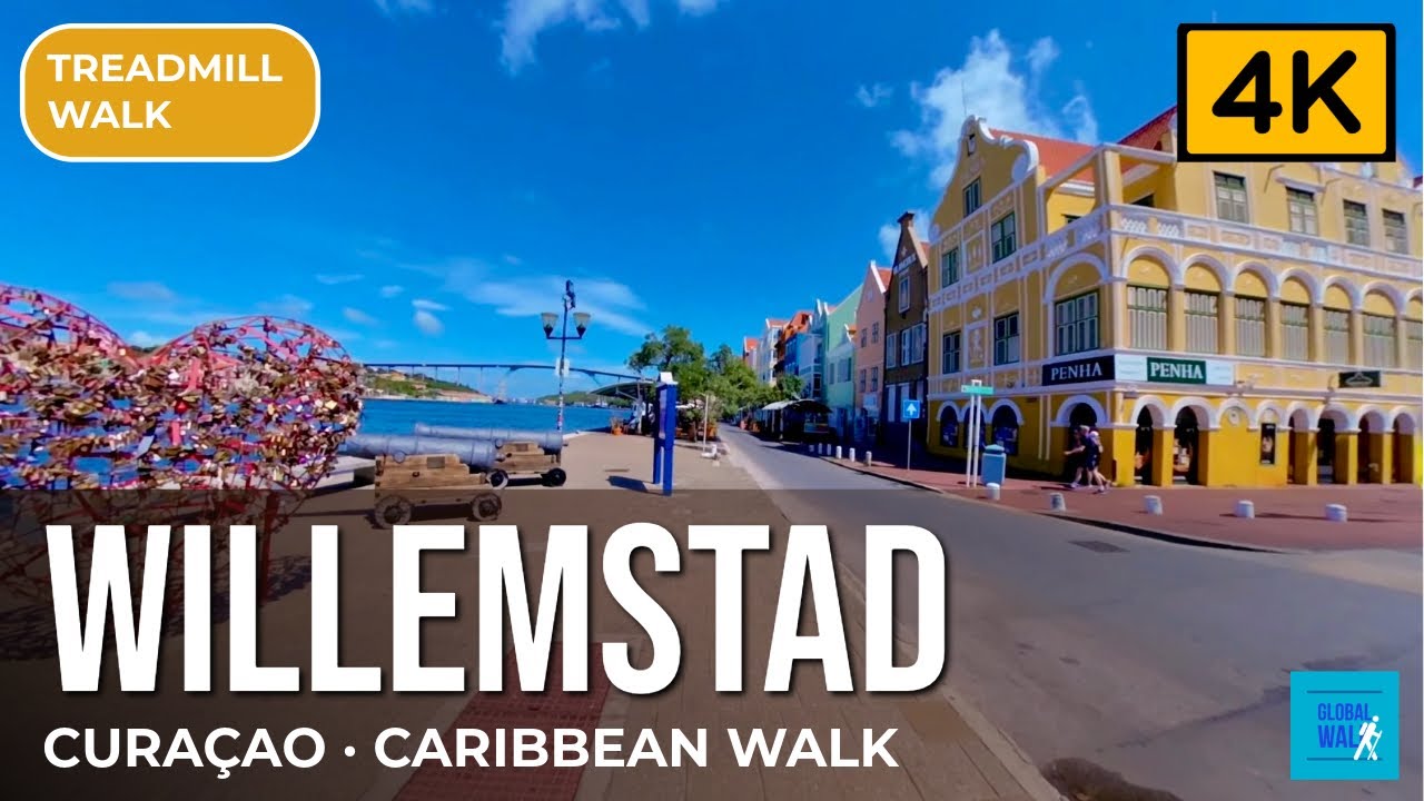 Willemstad 4K Walking Tour — Floating Bridge & Forts, Curaçao