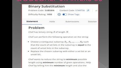 CODECHEF - Starters 56 Contest - Binary Substitutions Problem - Algorithm and Solution in Tamil