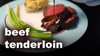 Roast tenderloin with bordelaise sauce and potato gratin