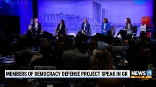 Members of Democracy Defense Project speak in Grand Rapids