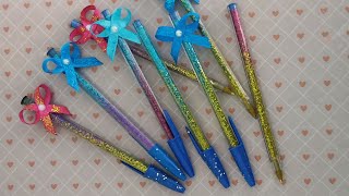 Como fazer caneta personalizada com glitter e laço