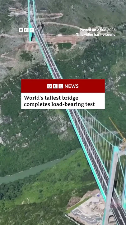 A testing team drove 96 trucks onto the Huajiang Grand Canyon Bridge in China. #China #BBCNews
