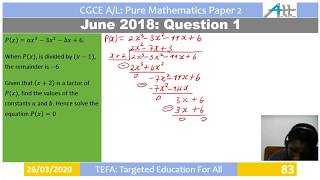 Cameroon GCE Adavanced Level Pure Mathematics Paper 2 June 2018 Question 1 Complete Solution