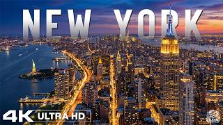 New York 4K Times Square Manhattan NYC Skyline Glowing at Night