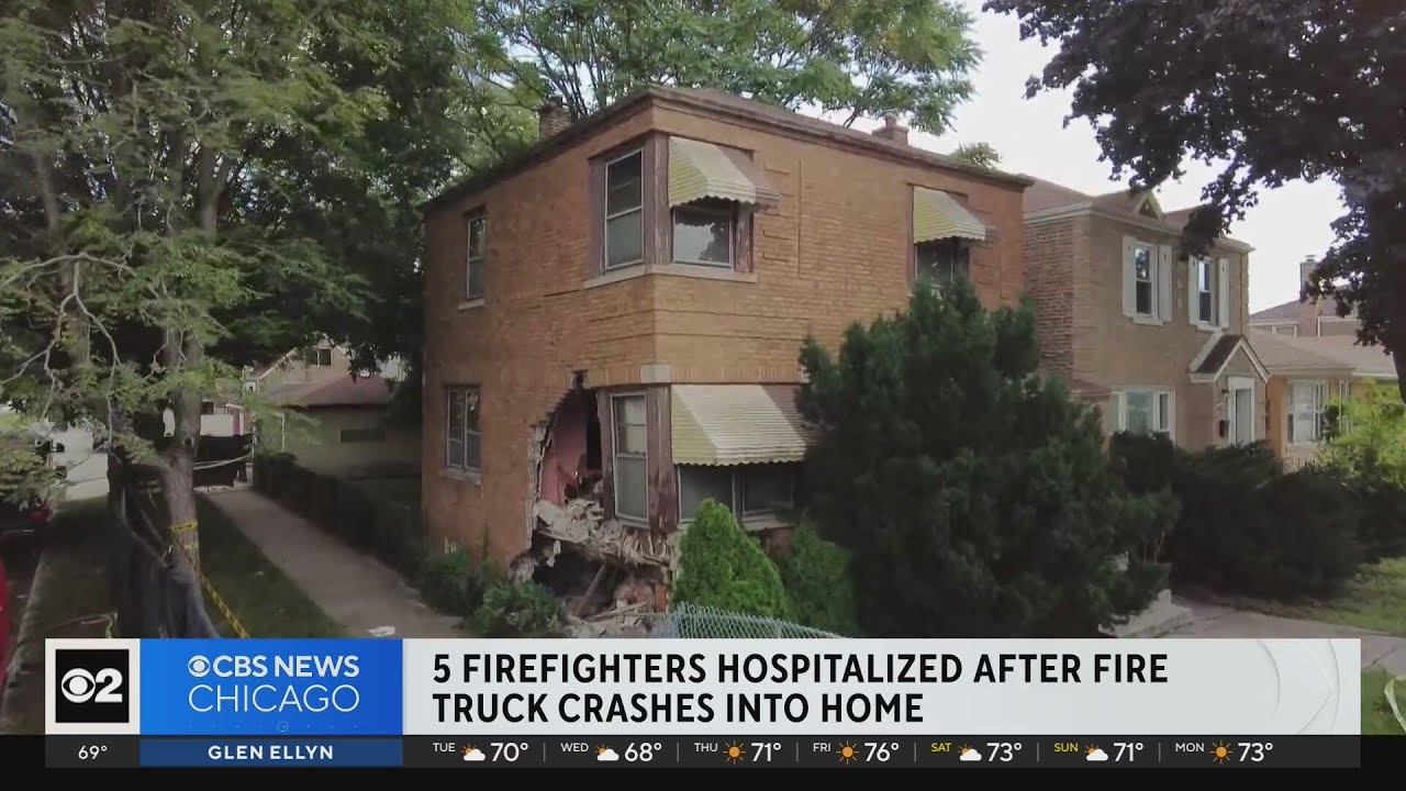 5 firefighters hospitalized after fire engine crashes into home - YouTube