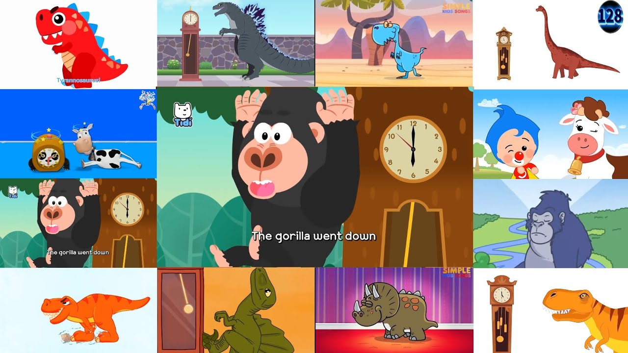 HICKORY DICKORY DOCK || 2 COW, 2 GORILLA & 8 DINOSAUR IN 12 IN 1 CLOCK CRASHER PARTY || FX TUTORIAL