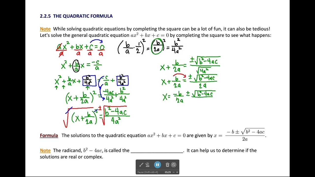 2.2.5 The Quadratic Formula