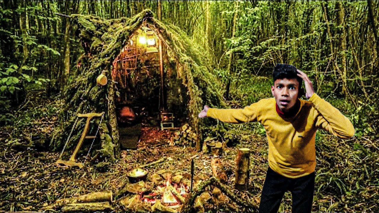  Building a Survival l Shelter in Forest l winter  Season Camping l  :-