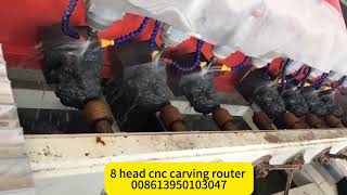 8 head cnc stone carving router machine with rotary axis for marble sandstone pillars and statues