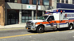 JAMAICA HOSPITAL MEDICAL CENTER EMS AMBULANCE RESPONDING ON MOTT AVE. IN FAR ROCKAWAY, QUEENS, NYC., NYC Mayor Being Escorted To Jamaica Hospital Medical Center Where An Officer Shot Is Recovering, Jamaica Hospital Medical Center, Kingston public hospital in Jamaica